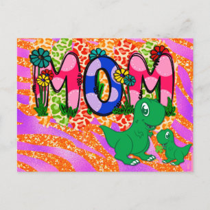 Cute Bright Mom Dinosaur Mother's Day Greeting Postcard