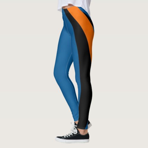 Cute Bright Orange Blue  Black Leggings Womens