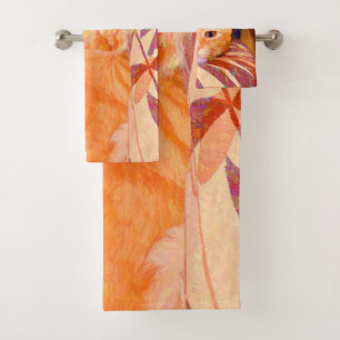 Cute Bright Orange Tabby Cat Bath Towel Set