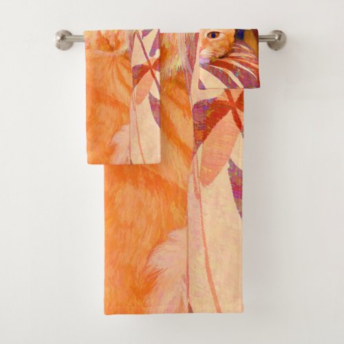 Cute Bright Orange Tabby Cat Bath Towel Set