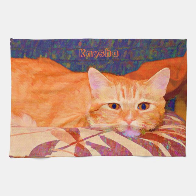 Cute Bright Orange Tabby Cat Kitchen Towel (Horizontal)
