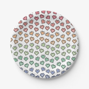 Cute Bright Pastel Rainbow Gemstone Heart pattern Paper Plates
