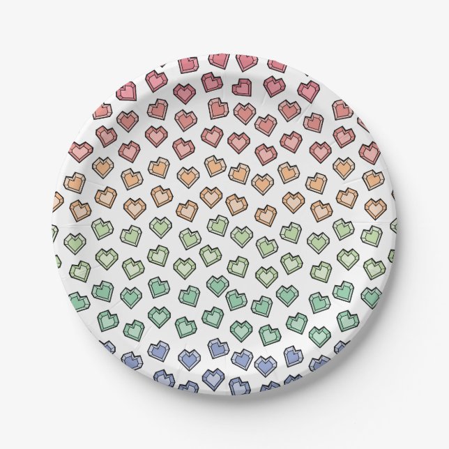 Cute Bright Pastel Rainbow Gemstone Heart pattern Paper Plates (Front)