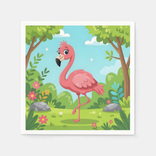 Cute bright pink flamingo in garden napkins