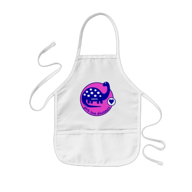 CUTE BRIGHT PINK GIRL DINOSAUR | CUSTOMIZABLE DINO KIDS' APRON (Front)