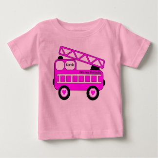 Cute Bright Pink Girls Firetruck Design Baby T-Shirt