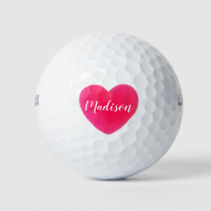 Cute Bright Pink Heart Personalized  Golf Balls