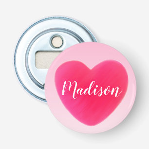 Cute Bright Pink Heart Personalized Magnet Bottle Opener