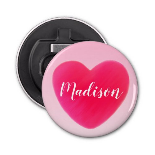 Cute Bright Pink Heart Personalized Magnet Bottle Opener