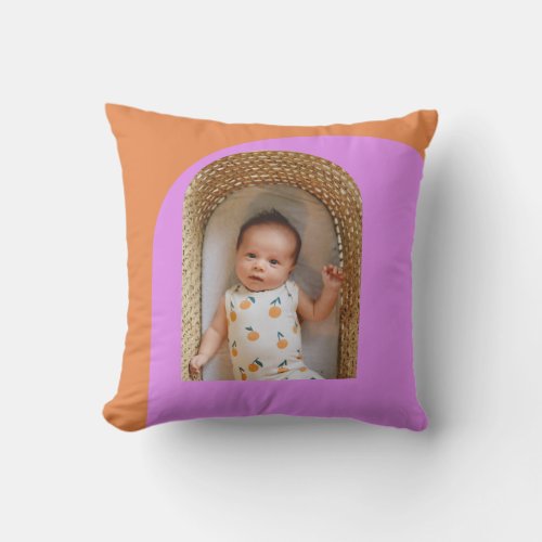 Cute Bright Pink Orange Custom Photo Keepsake Throw Pillow