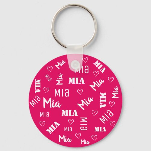 Cute Bright Pink Word Art Cloud Heart Name Custom Keychain