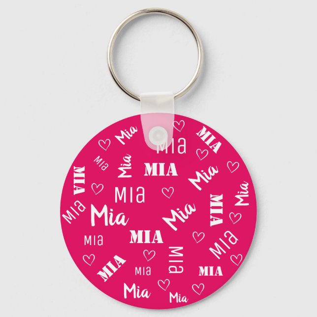 Cute Bright Pink Word Art Cloud Heart Name Custom Keychain (Front)