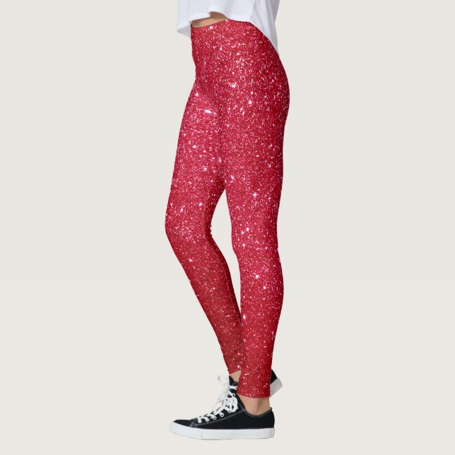 Cute Bright Red Glitter Christmas Santa's Outfit Leggings (Left)
