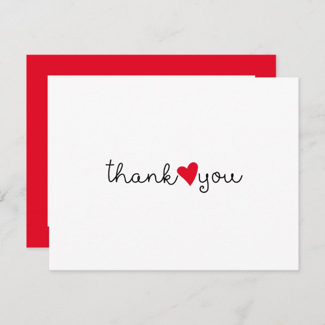 Cute Bright Red Heart Thank You (Front/Back)