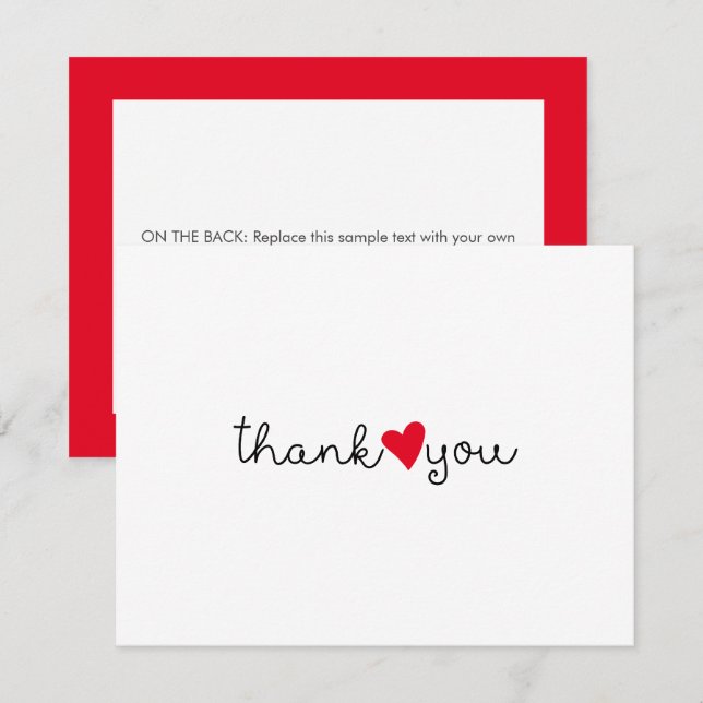 Cute Bright Red Heart Thank You Card (Front/Back)