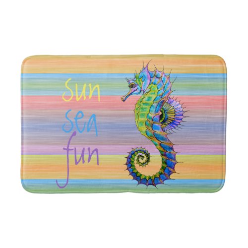 Cute Bright Sunset Colors Artsy Seahorse Bath Mat