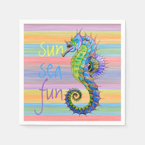 Cute Bright Sunset Colors Artsy Seahorse Napkins