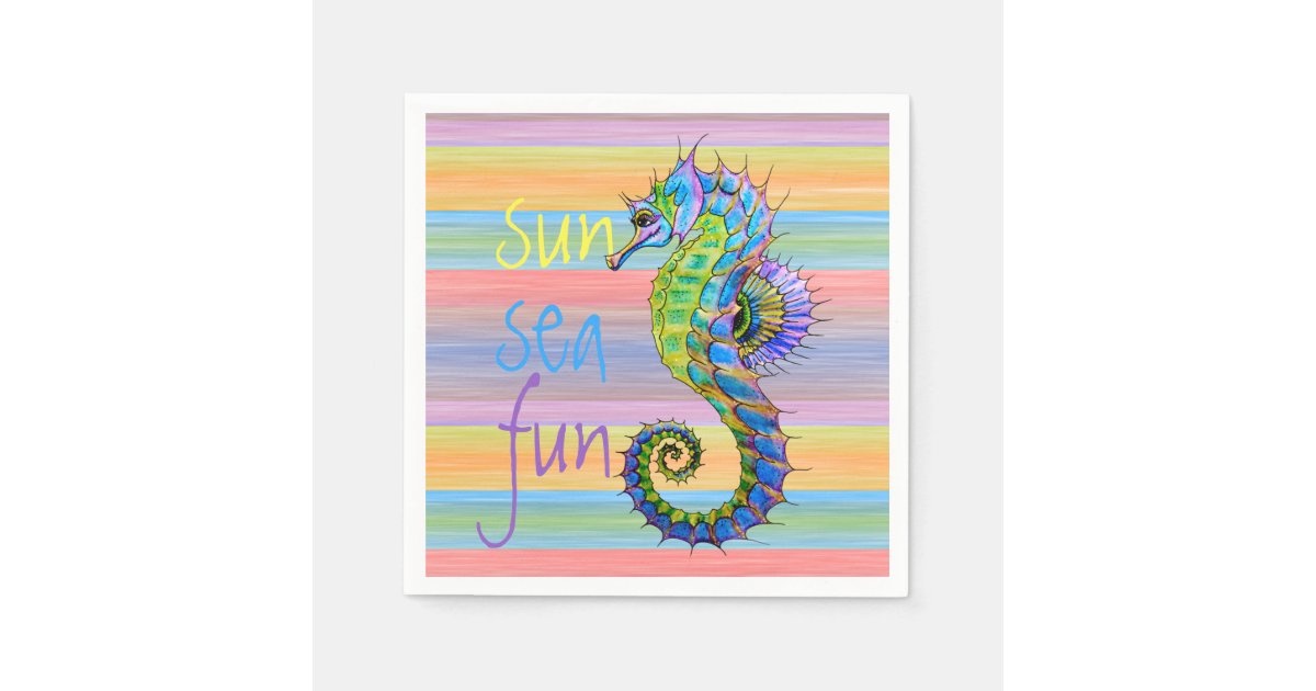 Cute Bright Sunset Colors Artsy Seahorse Napkins Zazzle Com