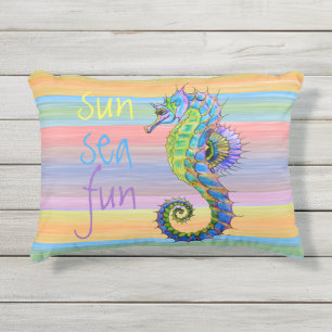 Cute Bright Sunset Colors Artsy Seahorse Outdoor Pillow