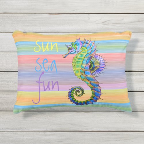 Cute Bright Sunset Colors Artsy Seahorse Outdoor Pillow