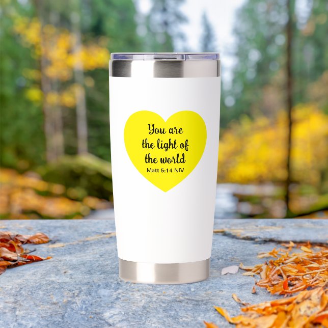 Cute Bright Yellow Heart Light of the World Bible Insulated Tumbler (Outdoor (Rotated))