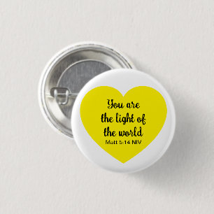 Cute Bright Yellow Heart Light of the World White Button