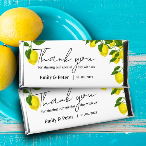 Cute Bright yellow Lemon Citrus Wedding Thank You Hershey Bar Favors