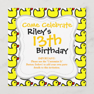 Cute Bright Yellow Rubber Ducky Pattern Invitation