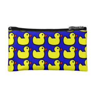 Cute Bright Yellow Rubber Ducky Pattern on Blue Makeup Bag