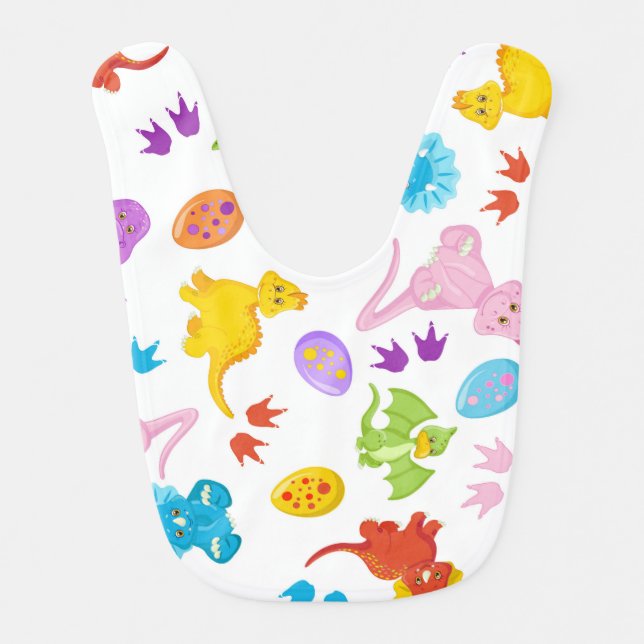 CUTE BRIGHTLY COLORED BABY DINOSAURS BIB (Front)