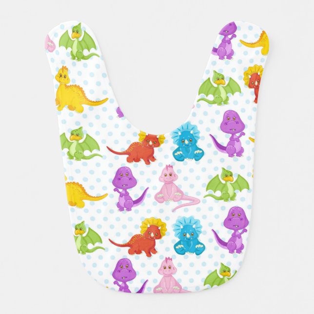 CUTE BRIGHTLY COLORED BABY DINOSAURS BIB (Front)