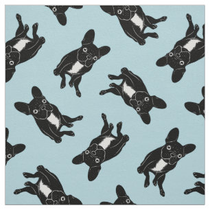 Cute brindle Frenchie in black & white digital art Fabric