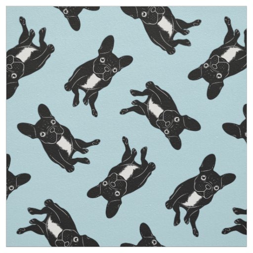 Cute brindle Frenchie in black & white digital art Fabric
