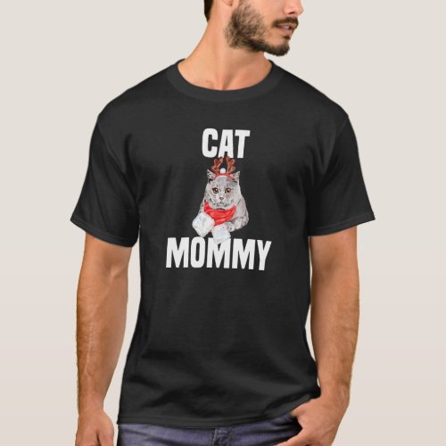 Cute British Short Haired Cat with Reindeer Costum T_Shirt