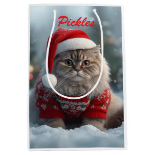 Cute British Shorthair Cat Christmas Personalized Medium Gift Bag
