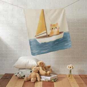 Cute British Shorthair Kitten Sailboat Pastel Baby Blanket