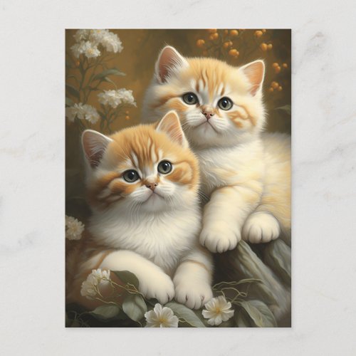 Cute British Shorthair Kittens in Flowers Garden Postcard