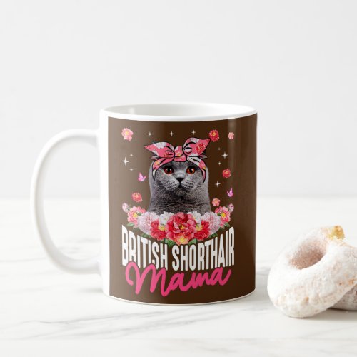Cute British Shorthair Mama Flower Bandana Cat Coffee Mug