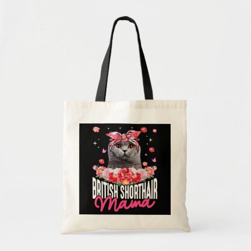 Cute British Shorthair Mama Flower Bandana Cat Tote Bag