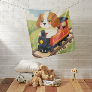 Cute Brittany Spaniel Puppy Toy Train Pastel Baby Blanket