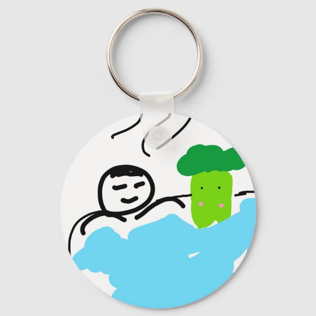 Cute Broccoli in Hot Springs Keychain (Front)