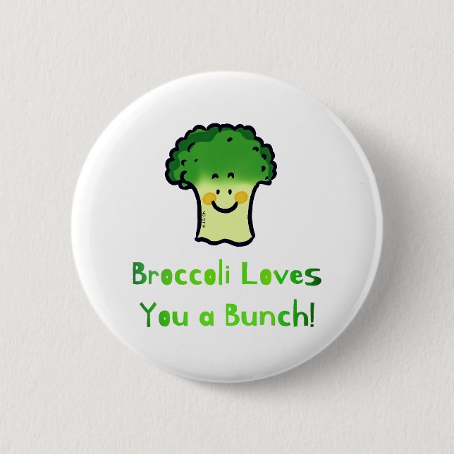 Cute Broccoli Pun Cartoon Design Button (Front)
