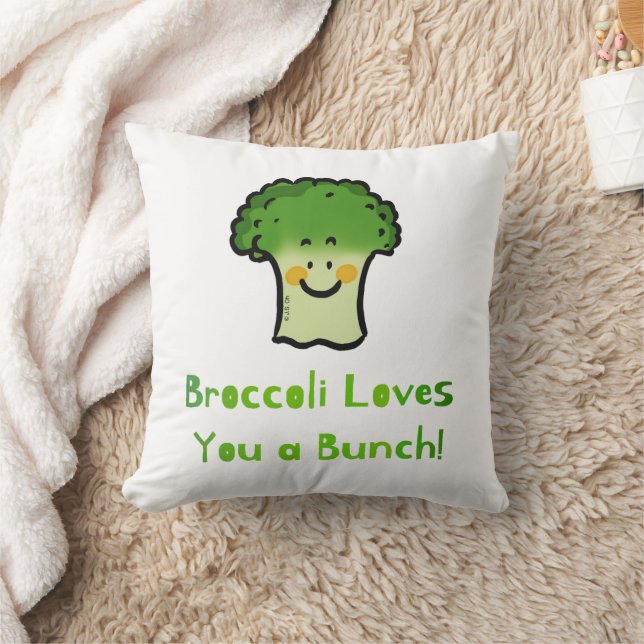 Cute Broccoli Pun Cartoon Design Throw Pillow (Blanket)
