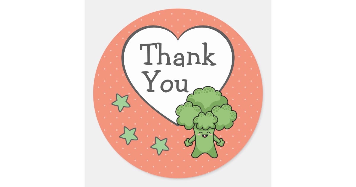 Cute Broccoli Thank You Classic Round Sticker | Zazzle