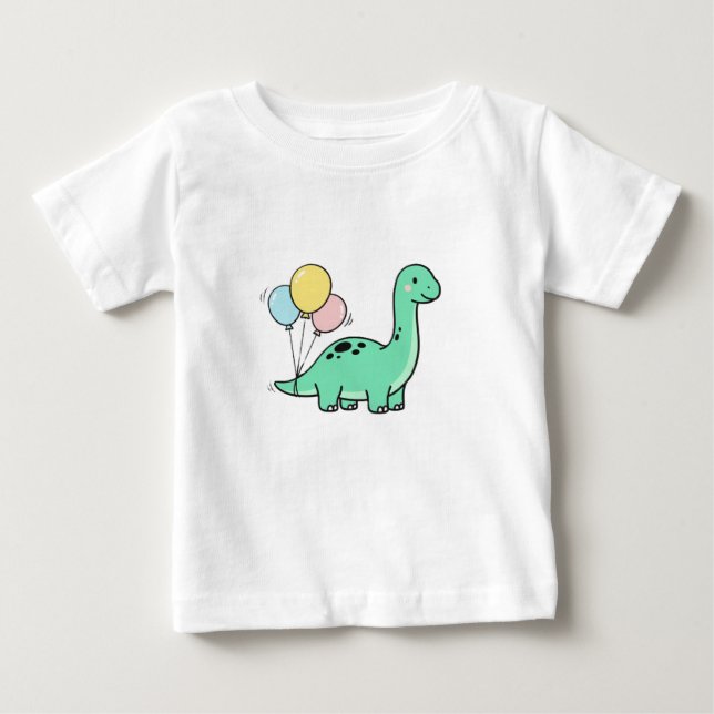 Cute Bronto Holding Balloons for Kids Birthday 🎈 Baby T-Shirt (Front)