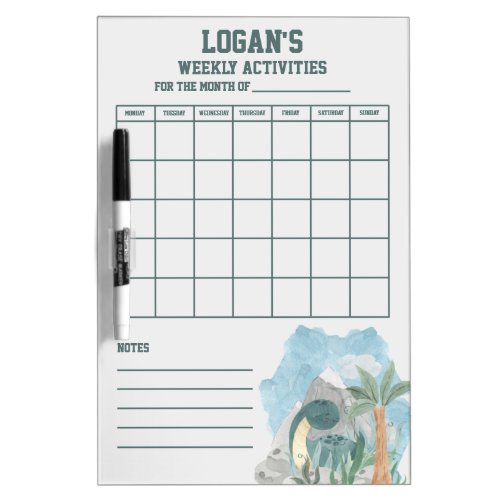 Cute Brontosaurus Dinosaurs Weekly Calendar  Dry Erase Board