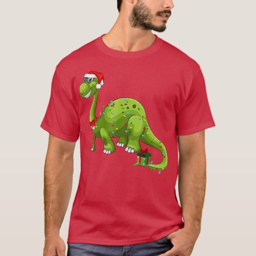 Cute Brontosaurus Santa Hat Christmas Lights Xmas  T_Shirt