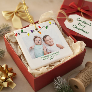 Cute Brother's First Christmas Lights Photo Ceramic Ornament