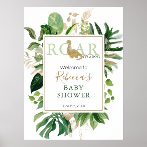 Cute Brotosaurs Dinosaur Baby Shower Welcome  Poster
