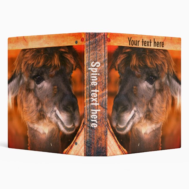Cute Brown Alpaca Llama Farm Animal Personalized 3 Ring Binder (Background)